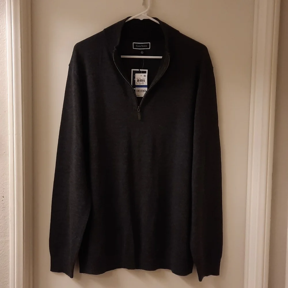NWT, Men's Club Room Gray Quarter-Zip Merino Wool Blend Sweater